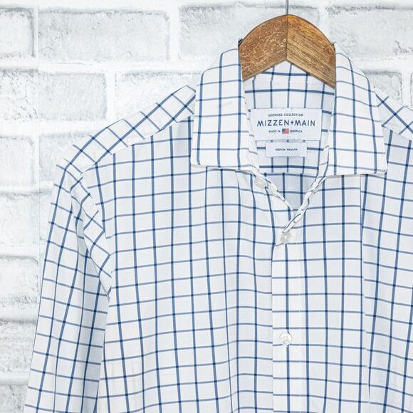 MIZZEN + MAIN Men's Trim fit button up Shirt white windowpane check sz Medium - Picture 4 of 5